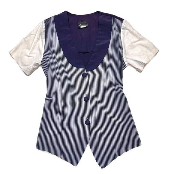 Nu Venture Vintage Layered Striped Shirt Vest Navy Formal Nautical 90s - Picture 1 of 11